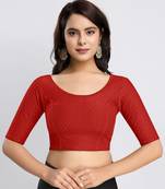 Red Stretchable Round Neck Readymade Blouse