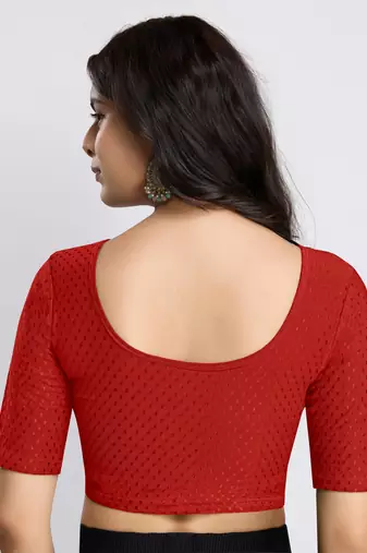 Trendmalls Red Stretchable Round Neck Readymade Blouse