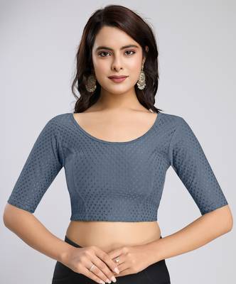 Trendmalls Cotton Lycra Stretchable Comfy Round Neck Elbow Sleeves Saree Blouse Readymade 1