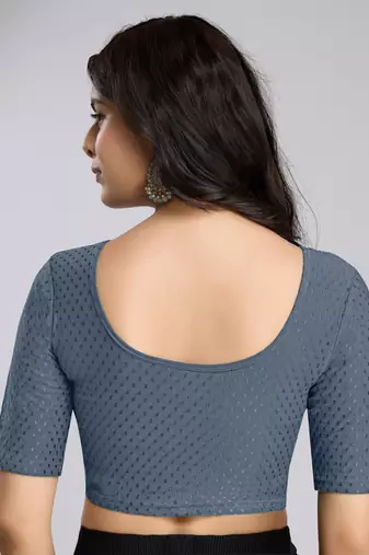 Trendmalls Cotton Lycra Stretchable Comfy Round Neck Elbow Sleeves Saree Blouse Readymade