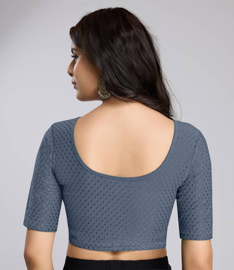 Cotton Lycra Stretchable Comfy Round Neck Elbow Sleeves Saree Blouse Readymade