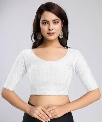 Trendmalls Cotton Lycra Stretchable Comfy Round Neck Elbow Sleeves Saree Blouse Readymade 1