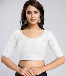 Cotton Lycra Stretchable Comfy Round Neck Elbow Sleeves Saree Blouse Readymade