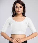 Cotton Lycra Stretchable Comfy Round Neck Elbow Sleeves Saree Blouse Readymade