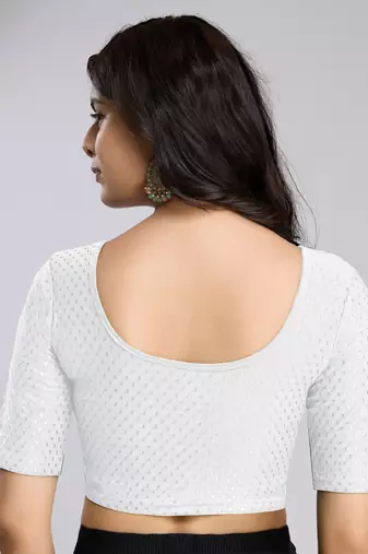 Trendmalls Cotton Lycra Stretchable Comfy Round Neck Elbow Sleeves Saree Blouse Readymade