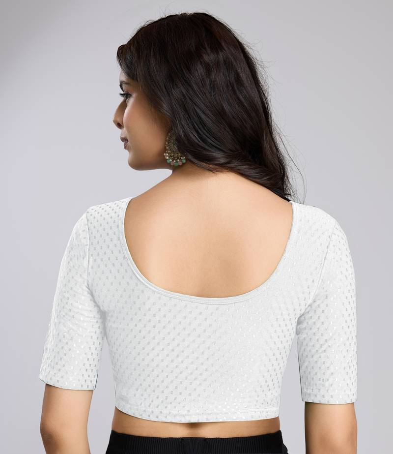 Cotton Lycra Stretchable Comfy Round Neck Elbow Sleeves Saree Blouse Readymade