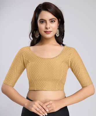 Trendmalls Cotton Lycra Stretchable Comfy Round Neck Elbow Sleeves Saree Blouse Readymade 1