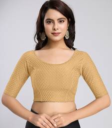 Cotton Lycra Stretchable Comfy Round Neck Elbow Sleeves Saree Blouse Readymade