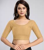 Cotton Lycra Stretchable Comfy Round Neck Elbow Sleeves Saree Blouse Readymade