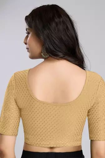 Trendmalls Cotton Lycra Stretchable Comfy Round Neck Elbow Sleeves Saree Blouse Readymade