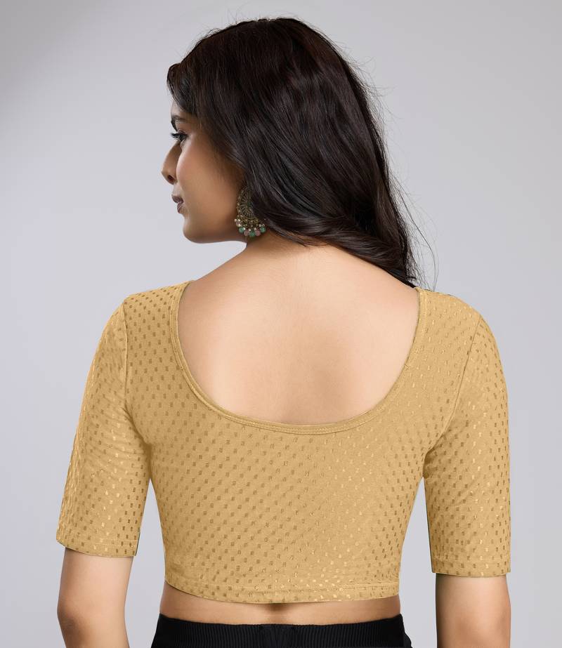 Cotton Lycra Stretchable Comfy Round Neck Elbow Sleeves Saree Blouse Readymade