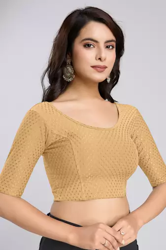 Trendmalls Cotton Lycra Stretchable Comfy Round Neck Elbow Sleeves Saree Blouse Readymade