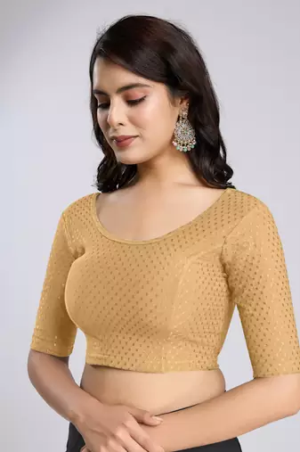 Trendmalls Cotton Lycra Stretchable Comfy Round Neck Elbow Sleeves Saree Blouse Readymade