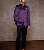 Mens Purple Suede velvet hand embroidary done stylish stitched Jodhpuri with Pant