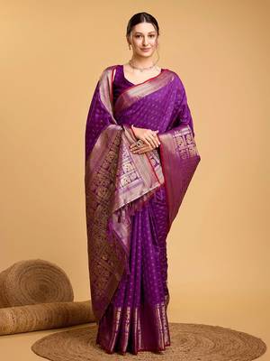 purple silk blend kanchipuram zari saree 4