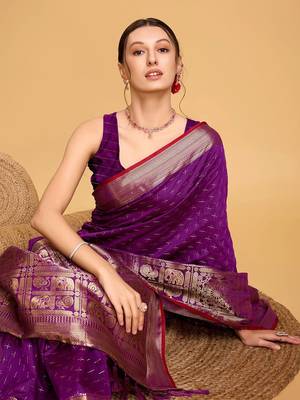 purple silk blend kanchipuram zari saree 5