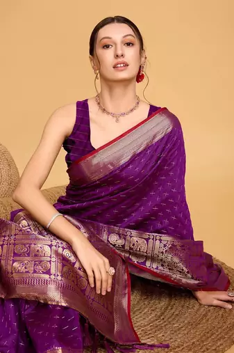 purple silk blend kanchipuram zari saree