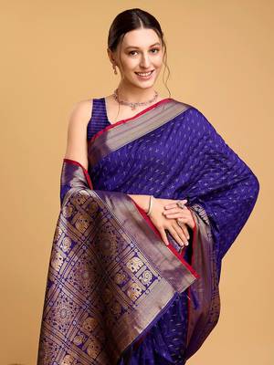 blue silk blend kanchipuram zari saree 5