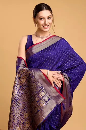 blue silk blend kanchipuram zari saree