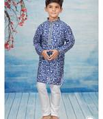 Off white flower printed kurta pajama with thread work