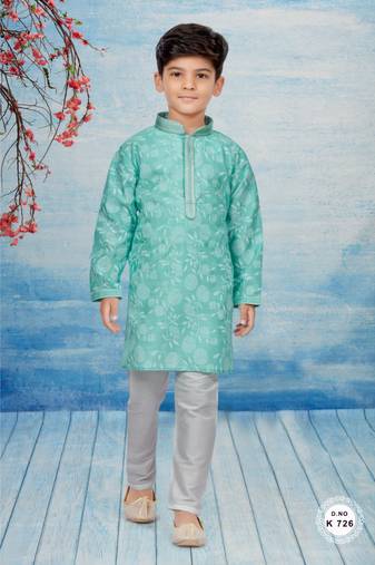Off white flower printed kurta pajama with thread work