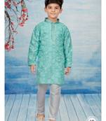 Off white flower printed kurta pajama with thread work