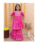 pink cotton long sleeves zari embroidery kurti with sharara