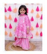 pink lace embellished flower printed sharara set