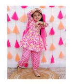 Pink flower print kurta with afgani salwar