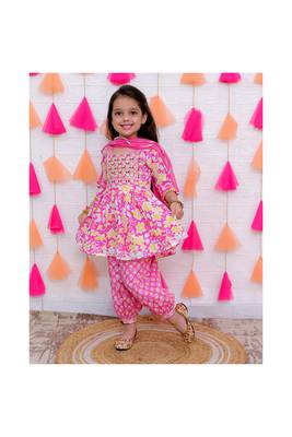 Pink flower print kurta with afgani salwar 2