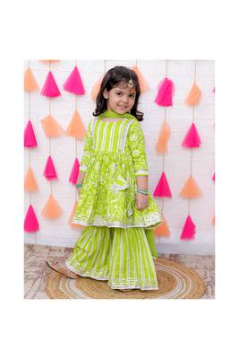 green lace embellished flower printed sharara set 1
