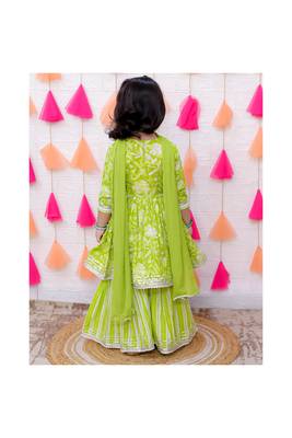 green lace embellished flower printed sharara set 2