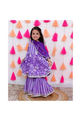 purple lace embellished flower print sharara set 2