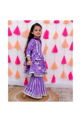 purple lace embellished flower print sharara set 1