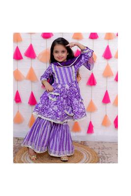 purple lace embellished flower print sharara set 3