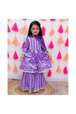 purple lace embellished flower print sharara set 4