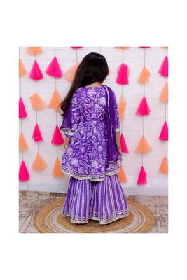 purple lace embellished flower print sharara set 5