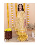 yelllow kurta with double layered sharara