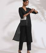 black cotton schiffli kurta set