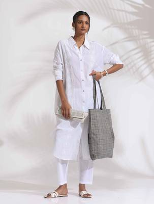 white cotton schiffli shirt kurta set 1