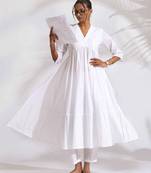 white cotton schiffli flared anarkali kurta set