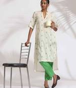 off-white cotton floral embroidered straight kurta set