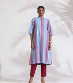 blue cotton stripe straight kurta set
