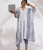 off-white cotton multi stripe free size flared kurta set