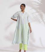 white cotton multi stripe flared kurta set