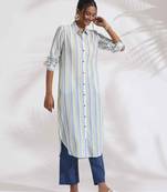 white cotton multi stripe shirt kurta set