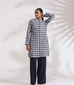 blue cotton check kurta co-ord set
