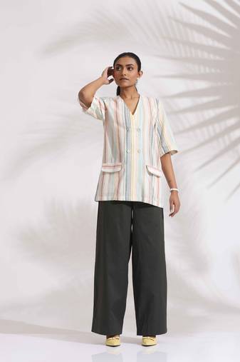 off-white cotton stripe jacket top co-ord set