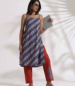grey cotton print highslit kurta set