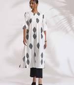 white cotton print pleated kurta set